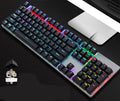 AOC GK410 wired mechanical keyboard with green switches and backlit keys on a desktop.