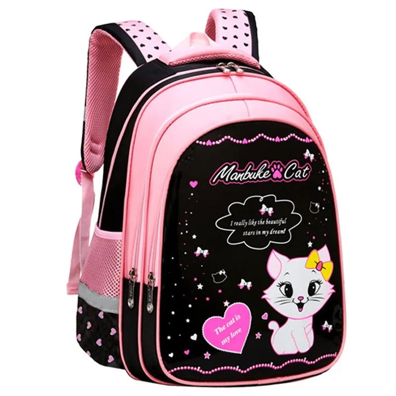Kids school cute cat print backpack in nylon with zipper opening and computer pocket