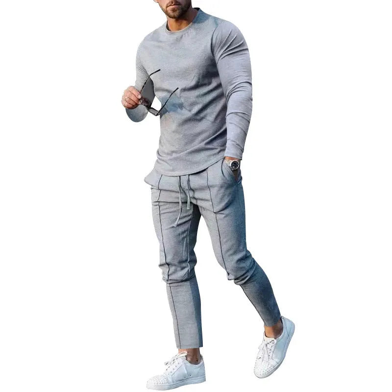 3D digital print polyester two-piece suit set in a casual Europe America style, shown in an apricot colour option