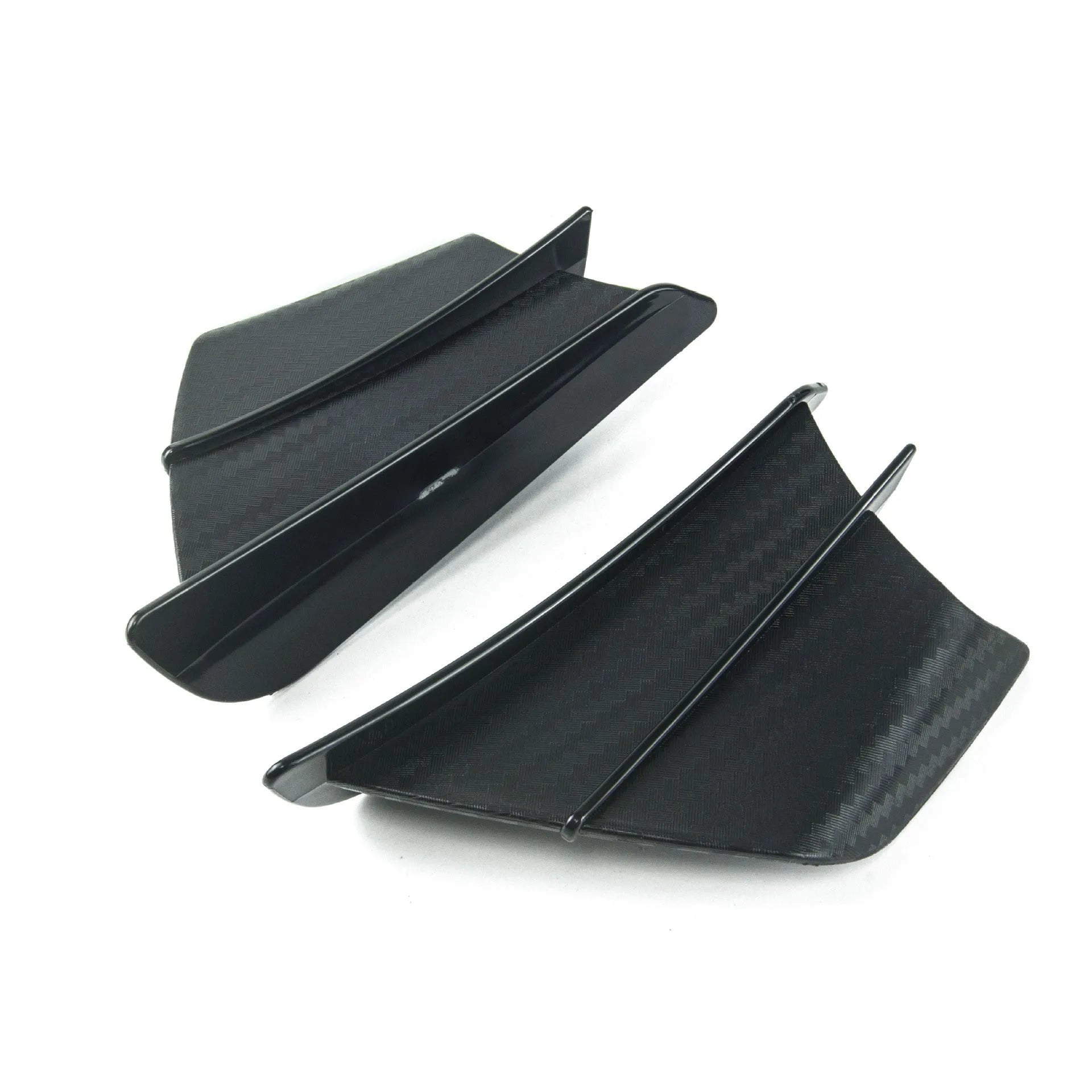 Universal motorcycle spoiler wing with four glossy finish options including forged and carbon fibre patterns