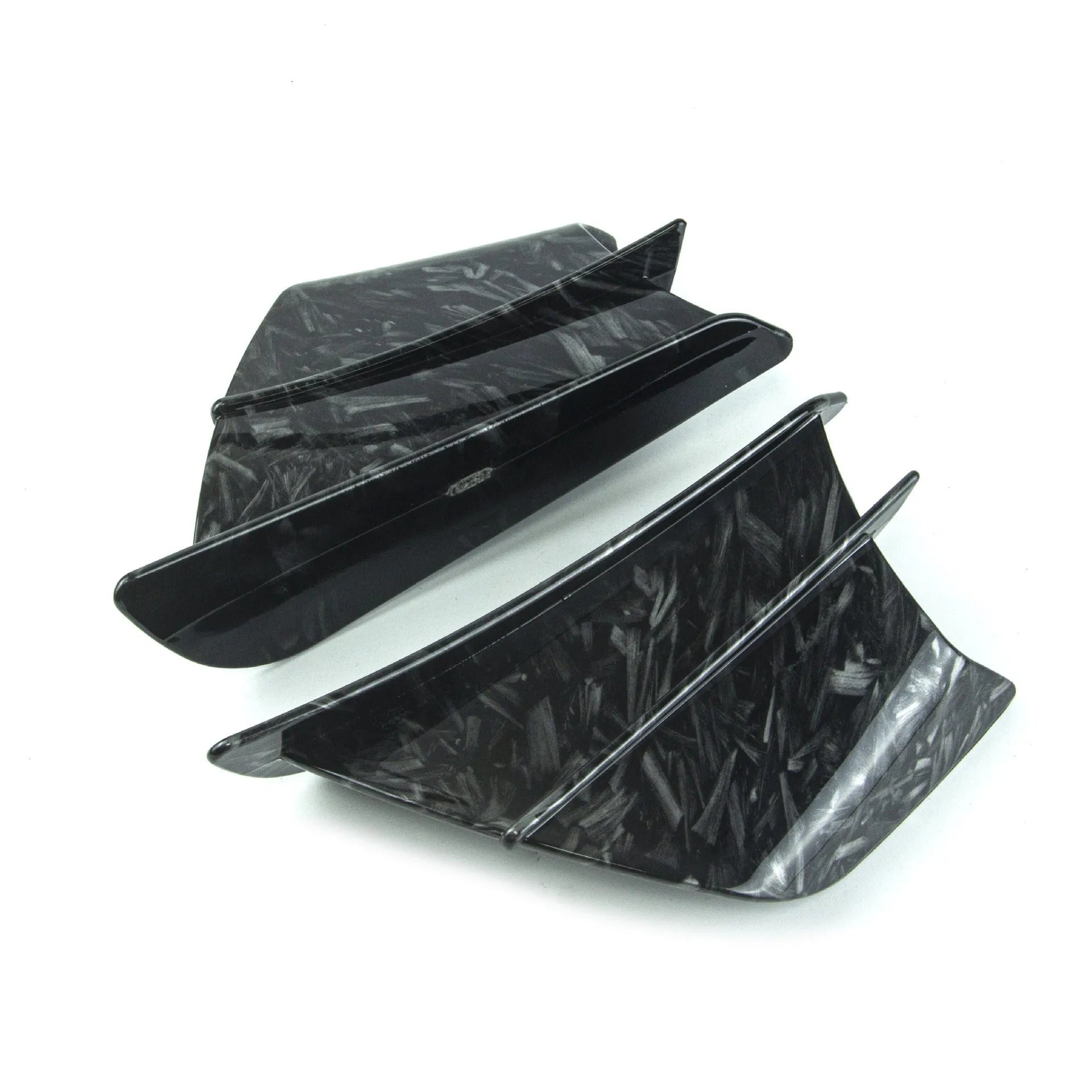 Universal motorcycle spoiler wing with four glossy finish options including forged and carbon fibre patterns
