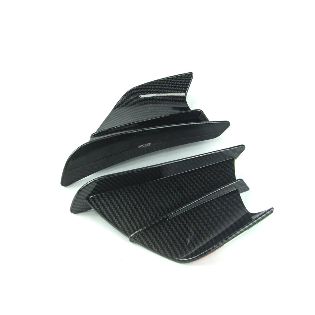 Universal motorcycle spoiler wing with four glossy finish options including forged and carbon fibre patterns