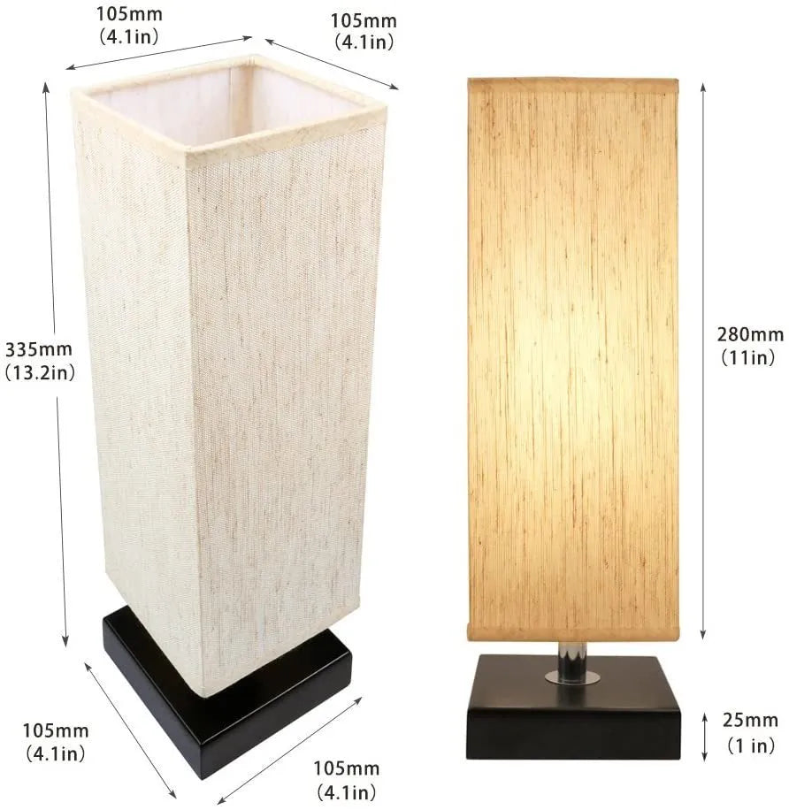 Modern square cloth covered table lamp with E26 socket on a wooden desk