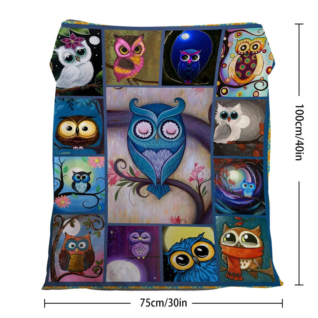 Soft flannel owl pattern blanket in multicolour, available in 75x100cm, 130x150cm, 150x200cm sizes