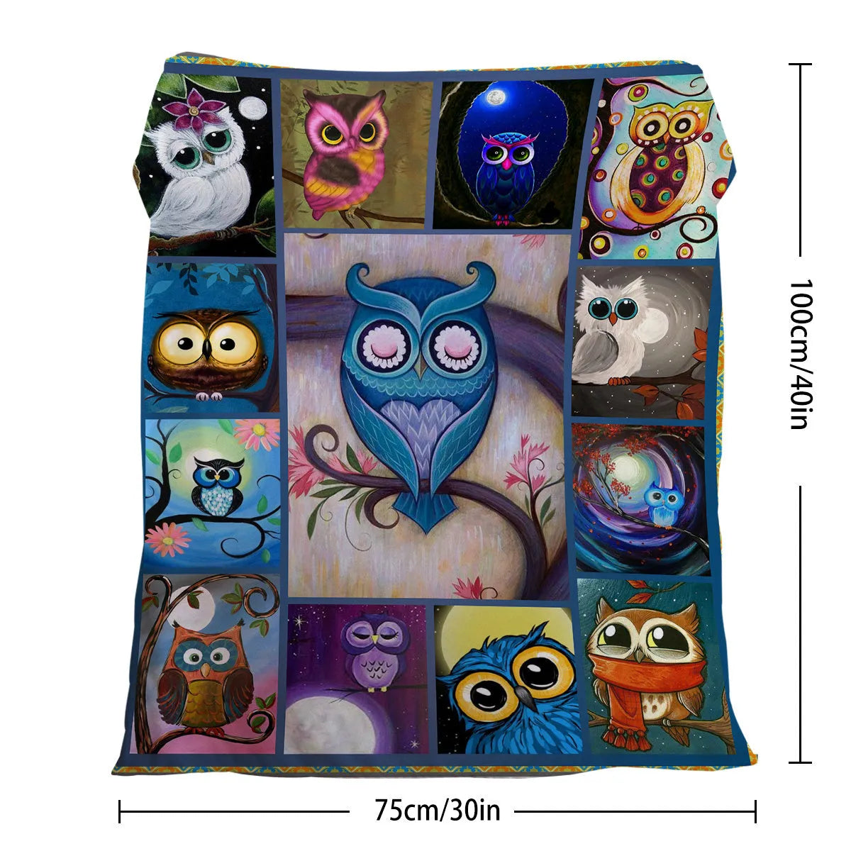 Soft flannel owl pattern blanket in multicolour, available in 75x100cm, 130x150cm, 150x200cm sizes
