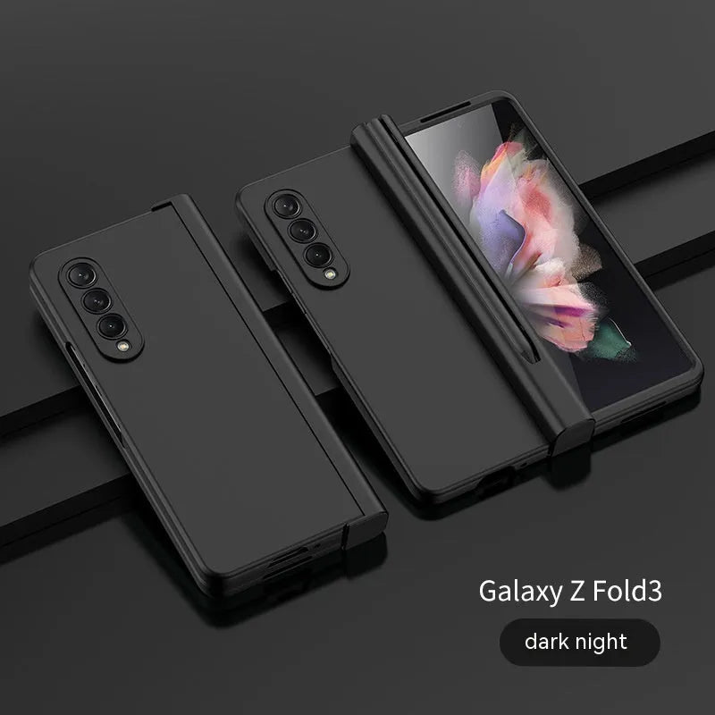 Samsung Z Fold 5 flip case with hinge cover and pen slot in dark night black