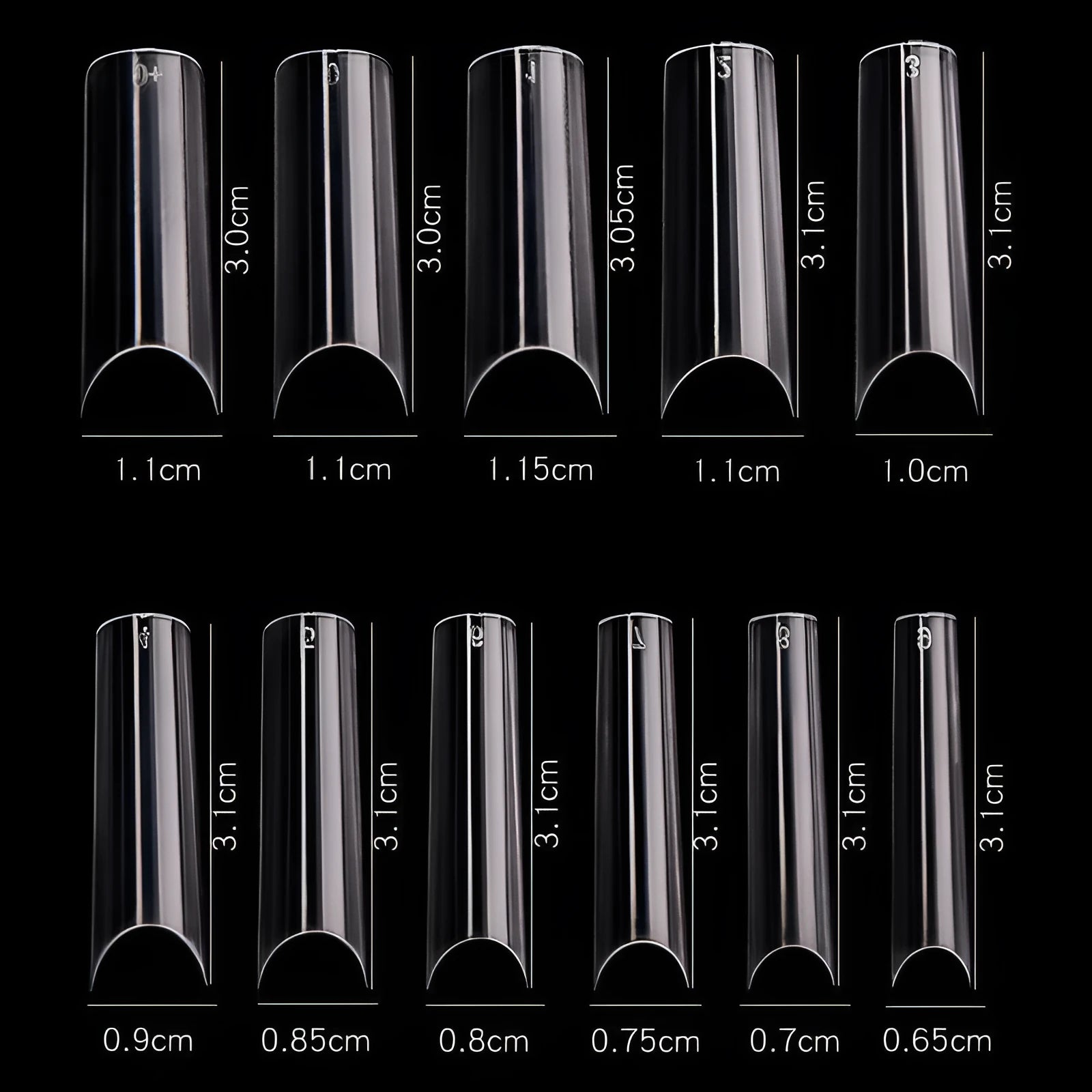 Transparent acrylic French long nail tips in 50-piece pack for nail extensions