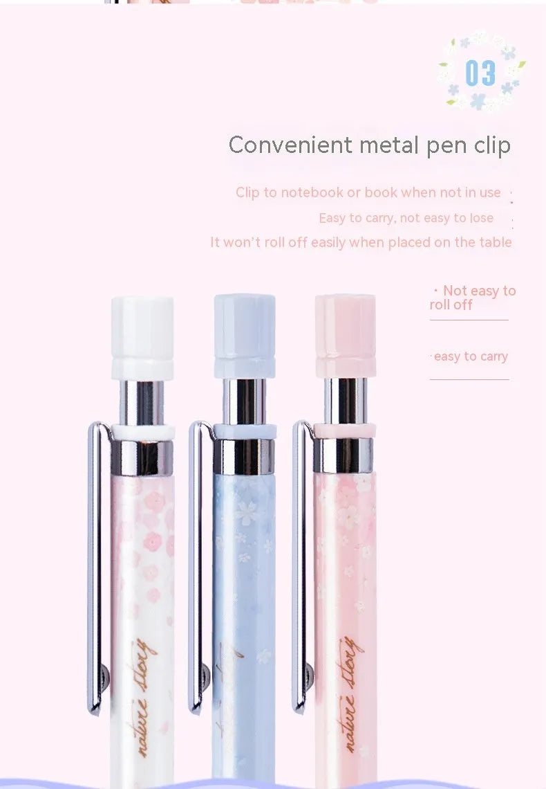 Cartoon style 0.5mm automatic pencil set with three pencils and three HB lead refill boxes.