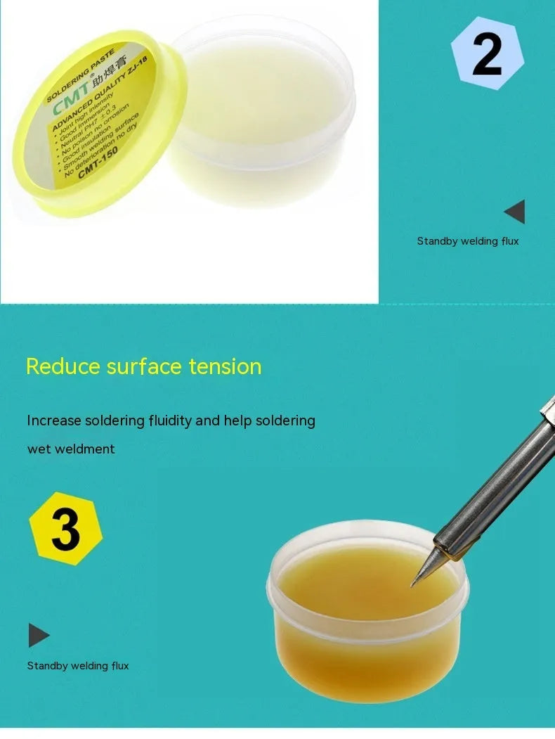 Rosin soldering flux paste in container for electric soldering iron applications