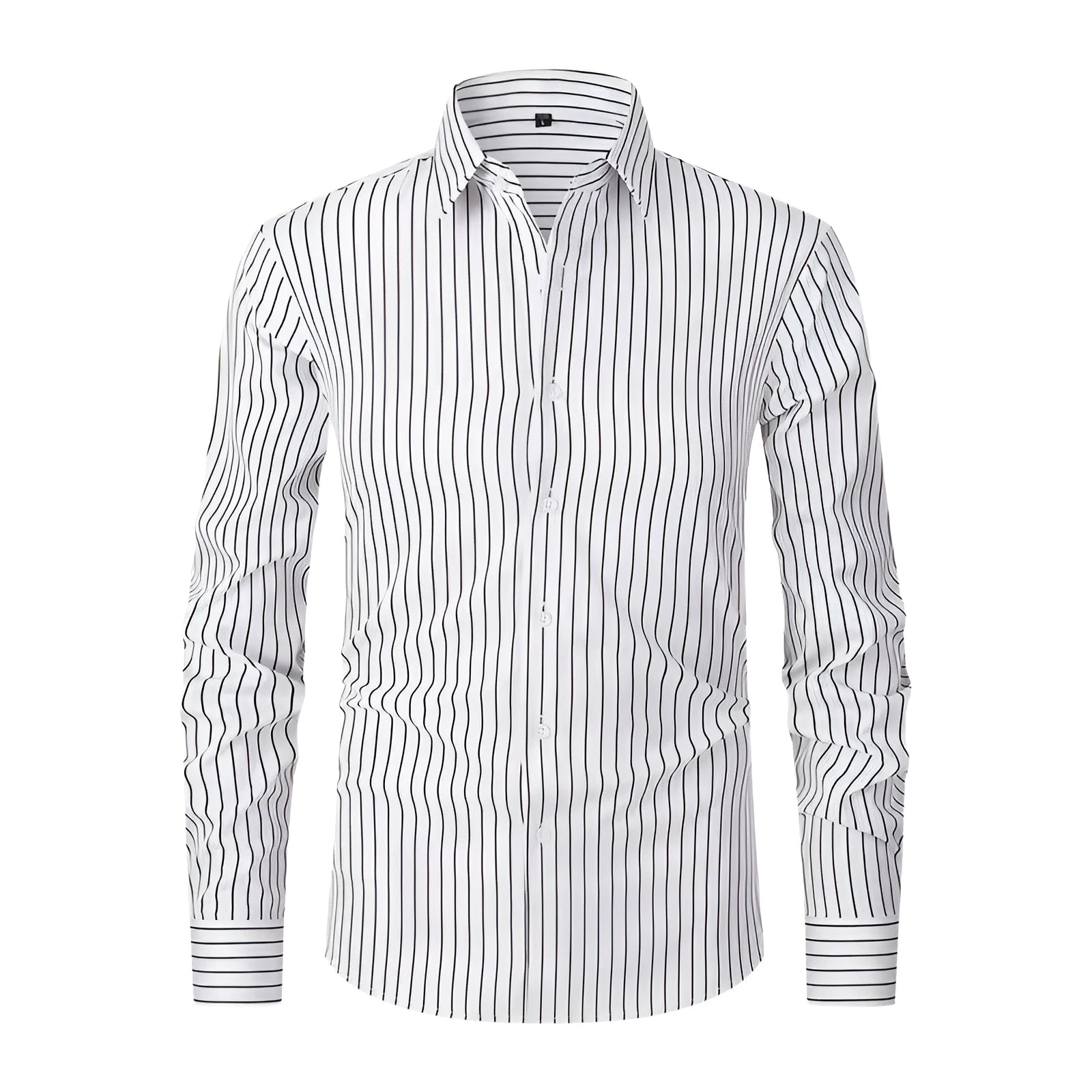 Men's striped long sleeve business shirt in polyester blend ice silk fabric
