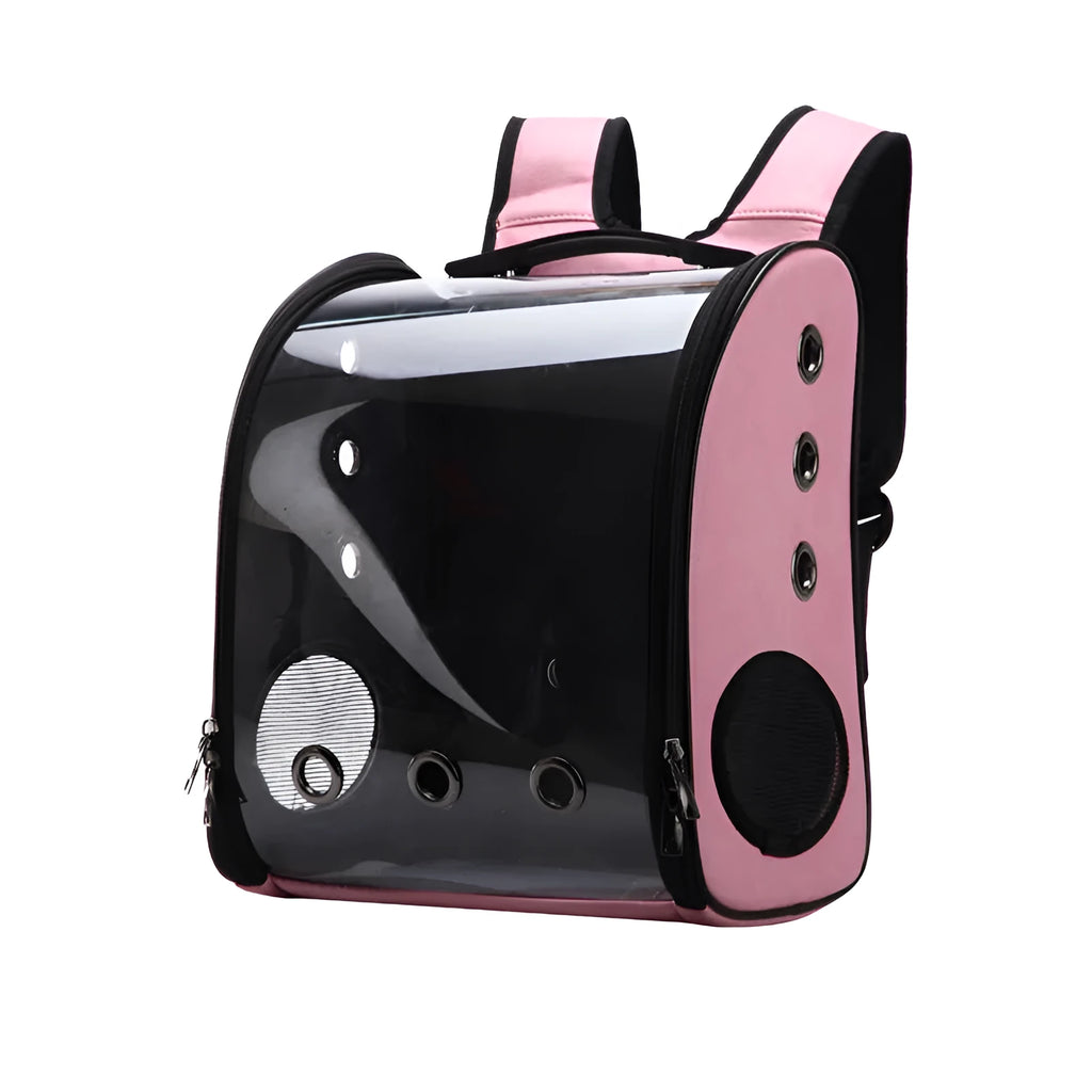 Folding transparent pet backpack in Black with food-grade PC body suitable for cats up to 13 Jin and dogs up to 10 kg