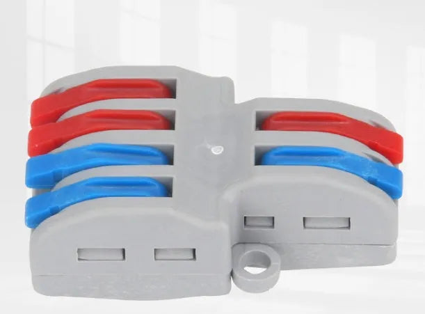 Pack of insulated electrical wire connector terminal blocks, SPL 42 and SPL 62 styles, with brass pins.