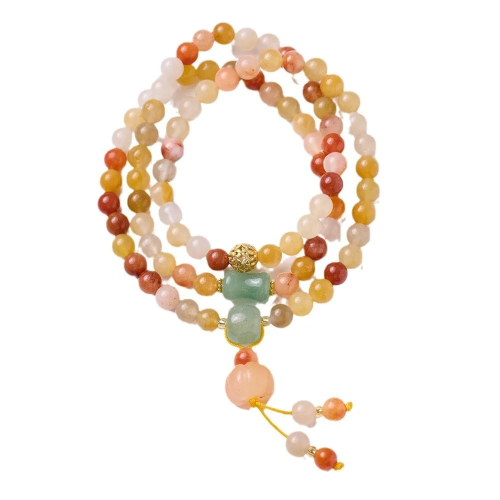 Women's Jinsi Jade bracelet with three-circle pumpkin design and tassels for 14-16cm wrists