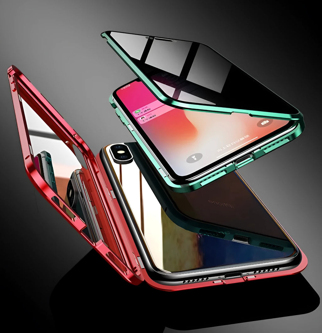 Samsung anti-peeping magnetic phone case in clamshell design with double-sided glass construction