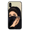 Islamic hijab themed phone case with rhinestone floral designs for iPhone