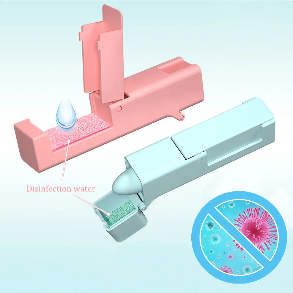 Plastic contactless door opening tool 11.5x2.5x3cm in blue and pink for avoiding direct contact with shared surfaces
