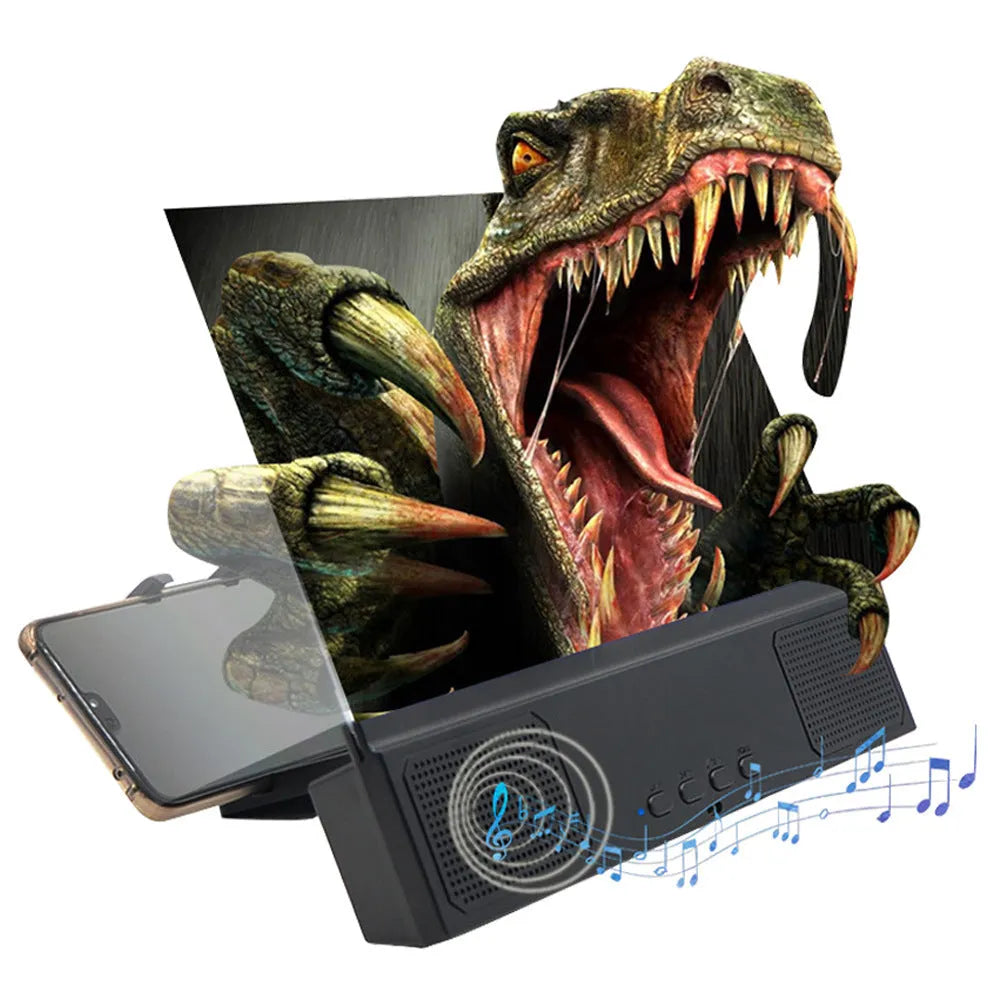 12-inch mobile phone screen amplifier with acrylic lens and ABS housing showing Bluetooth audio connectivity