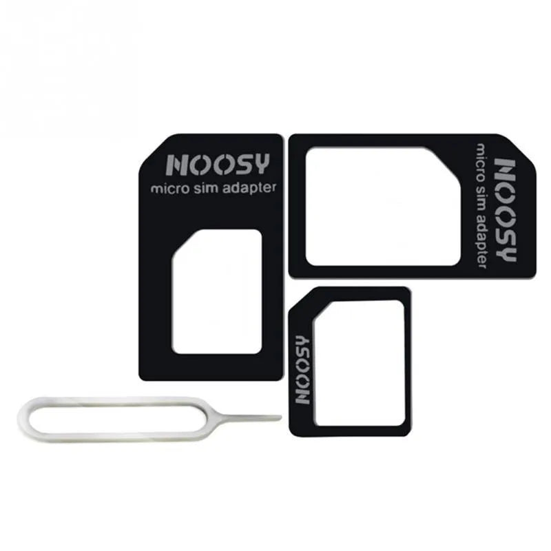Three-piece black and white SIM card set with PC construction and Type 0 SIM card compatibility