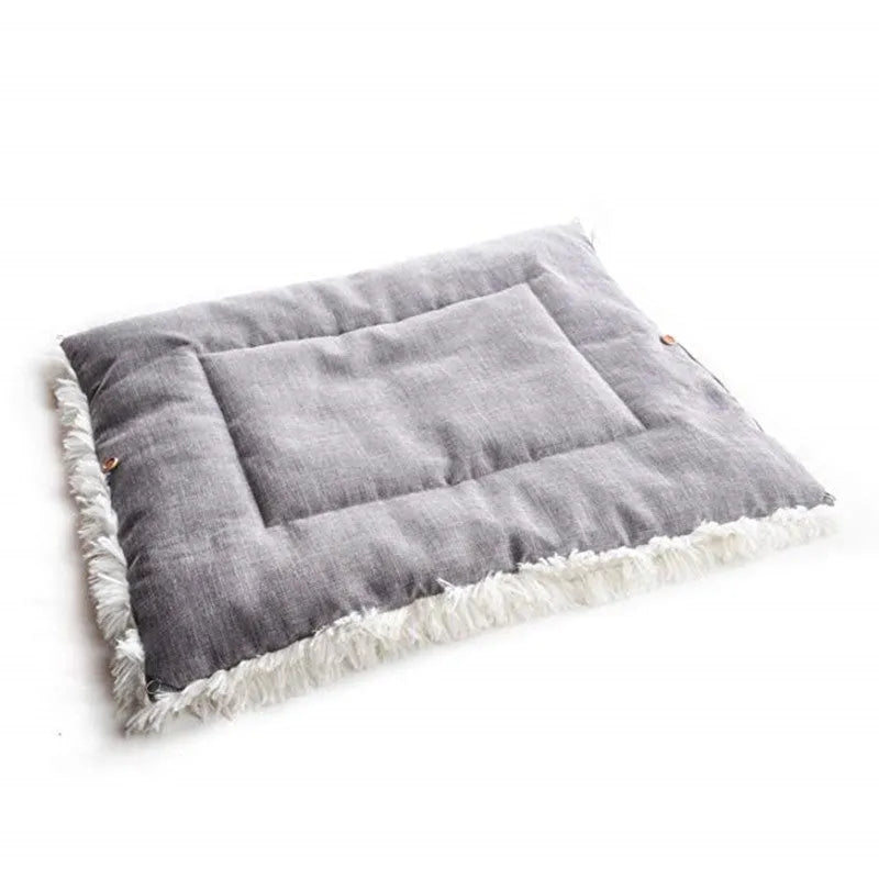 Grey white 2 in 1 pet mattress nest folded into a cosy bed with soft filling, 61x51cm size