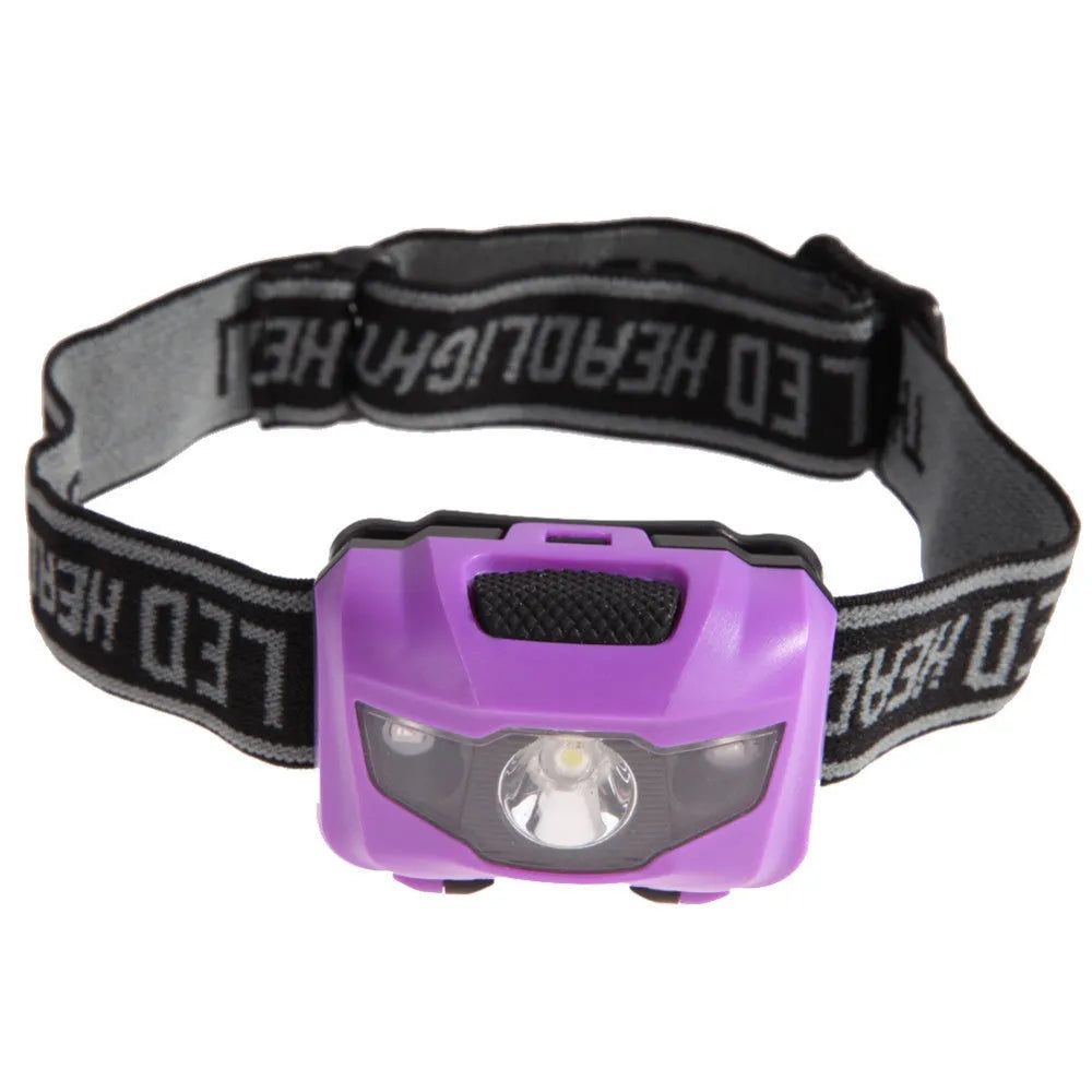 3W waterproof headlamp with white and red LEDs, 70-metre beam, four lighting modes, black finish