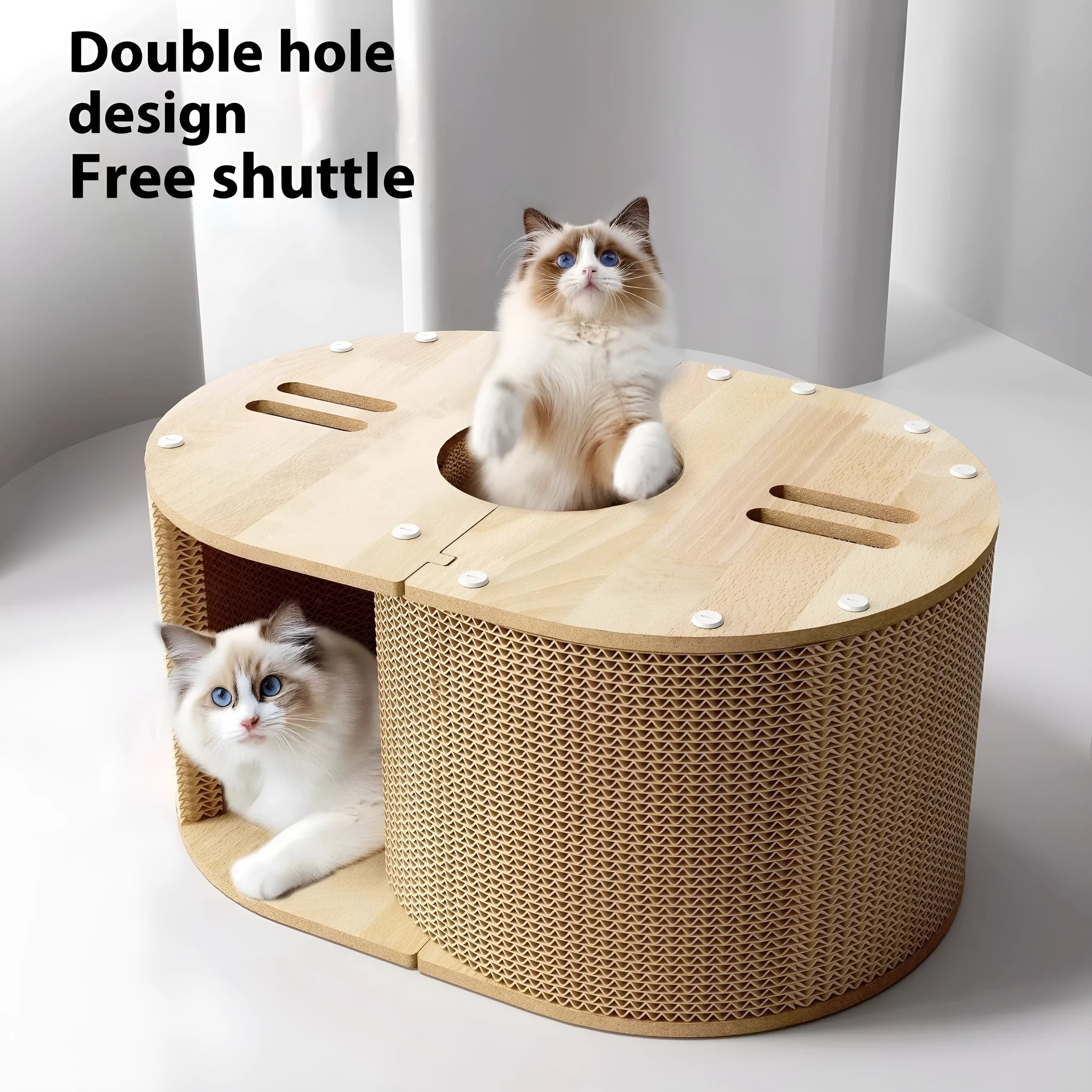 Small cat climbing frame made of corrugated paper with tunnel nest, 57x39x27.5cm