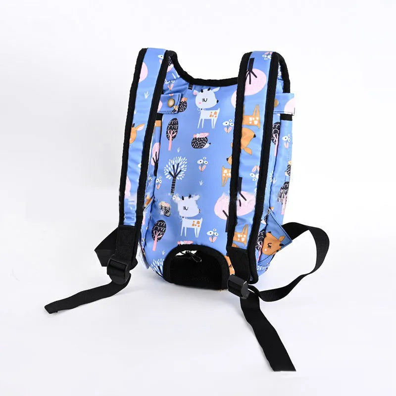 Fawn blue nylon pet backpack with animal pattern for small to large dogs and cats, S M L sizes