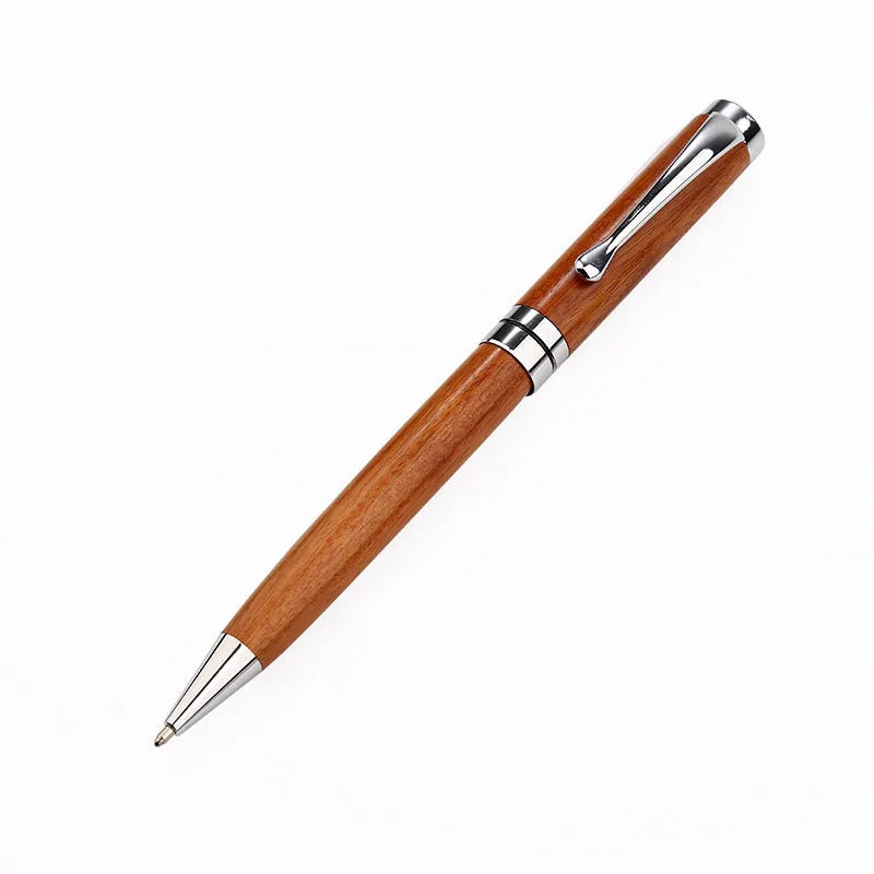 Wooden metal ballpoint pen with rosewood barrel on white background