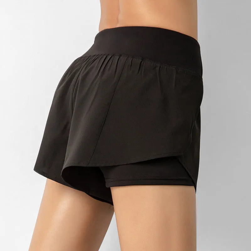 2-in-1 active shorts in Light Blue, polyester fibre, size M, flat lay view showing outer short and built-in liner