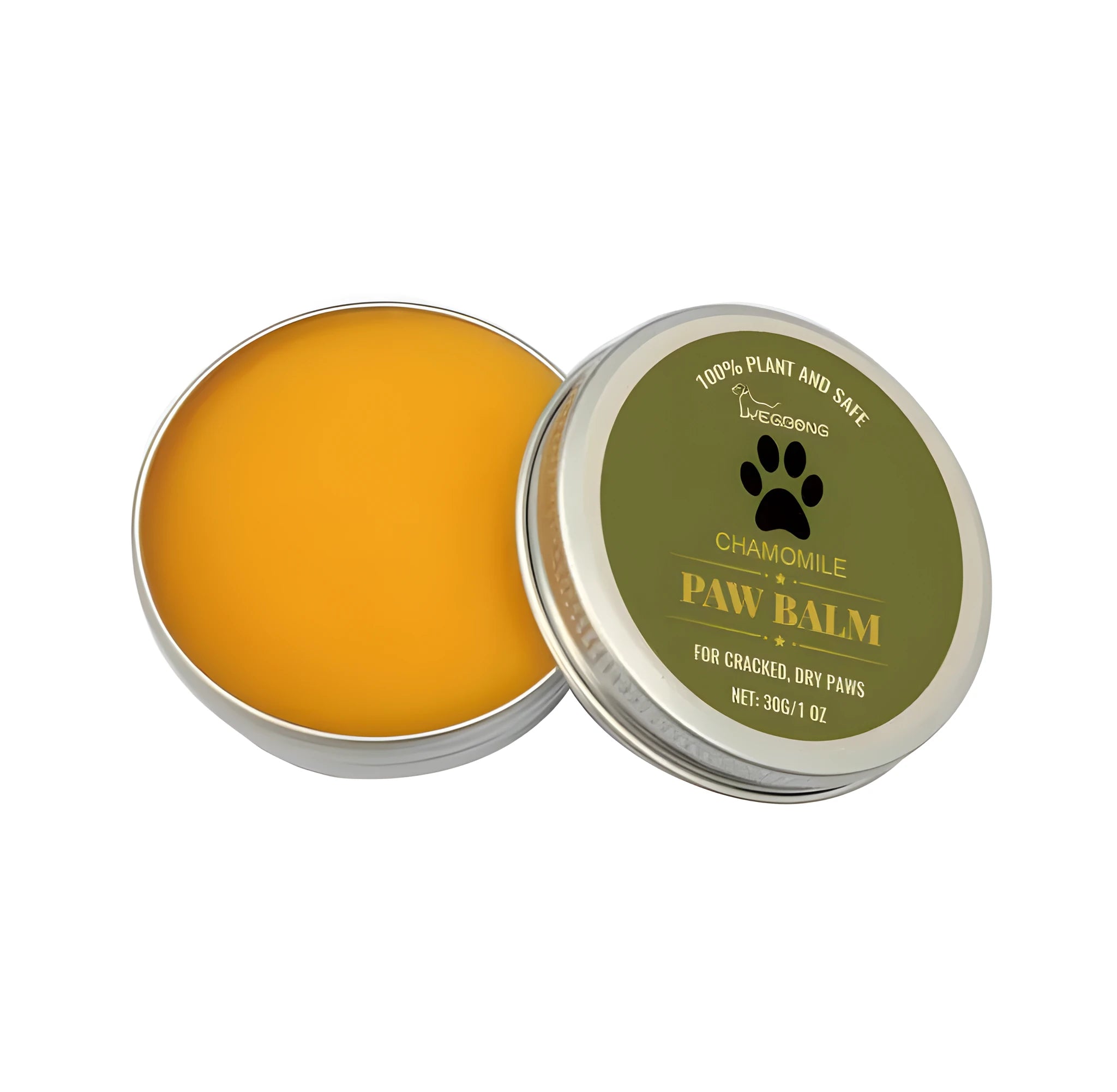 Round 5.5cm jar of 30g cat and dog paw protection cream for dry cracked pads.