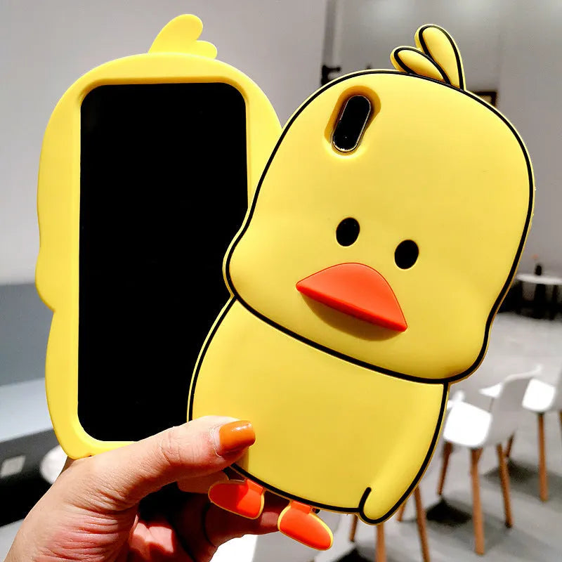 Green silicone iPhone case with animal cartoon design showing back cover protection
