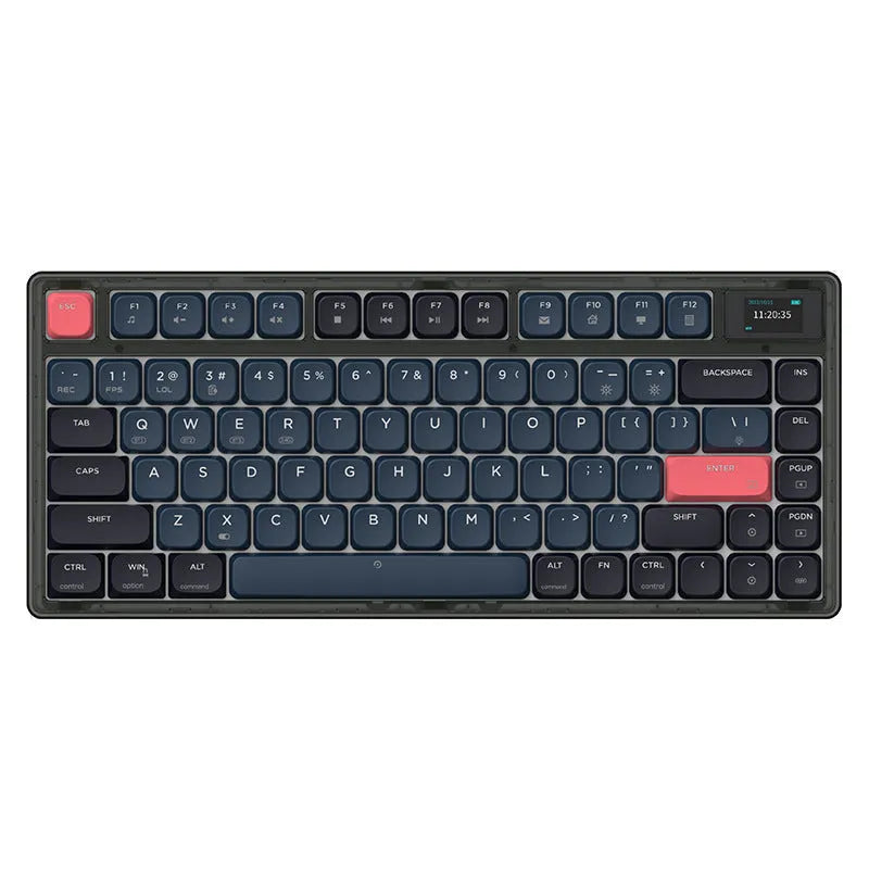 Ajazz AK832PRO wired and wireless mechanical keyboard with colour screen, shown in green colour.