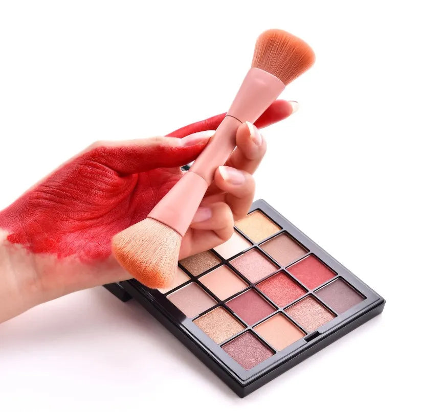 10-piece professional makeup brush set with wooden handles showing various brush types for different cosmetic applications
