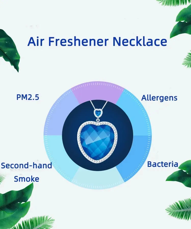 Blue Heart wearable air freshener pendant with crystal glass face and 304 stainless steel chain