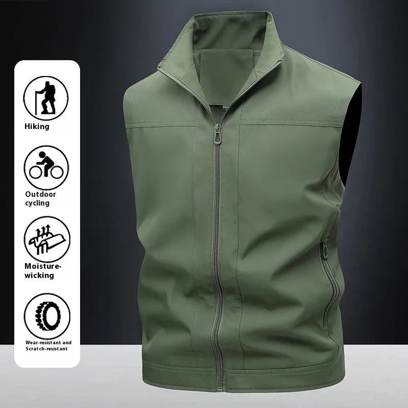 Men's casual polo shirt with stand-up collar in polyester blend fabric showing loose fit design