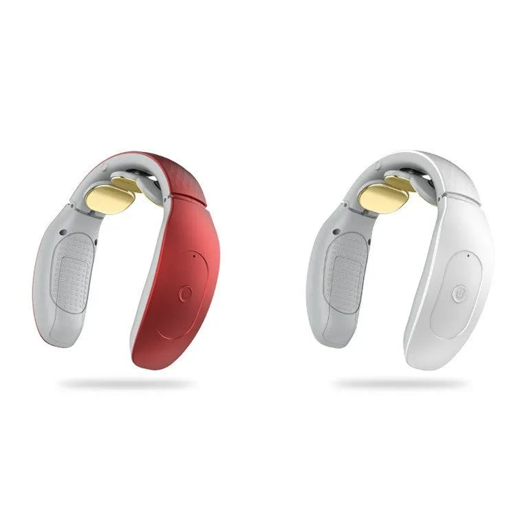 Intelligent cervical massager in red or white with battery power and multiple massage techniques