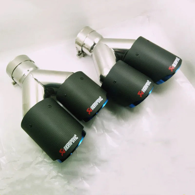 Carbon fibre double outlet blue mouth universal modified exhaust pipe tail throat 180mm x 260mm black finish