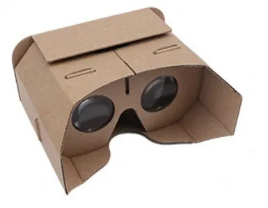 Cardboard virtual reality glasses for smartphones, showing lenses and phone slot.