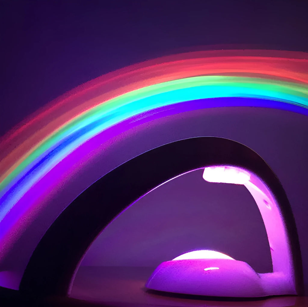 White ABS LED rainbow projection night light with multicolour beam on ceiling