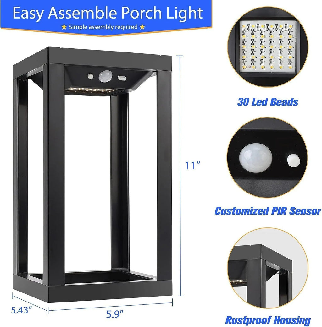 Modern plastic solar-powered outdoor wall lamp with IP65 waterproof rating for garden and villa use.