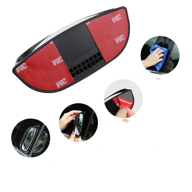 Black universal wide-angle two-row mirror for car rearview, showing dimensions