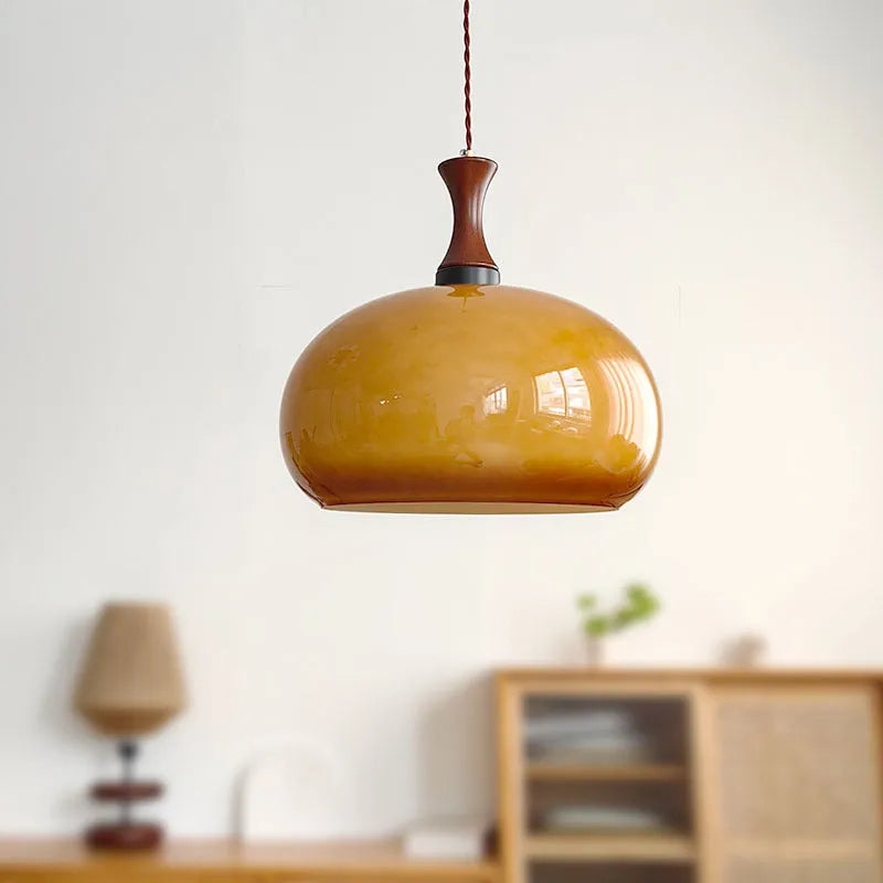 Retro glass pendant light with 30cm semicircle shade in white tri-colour for dining room