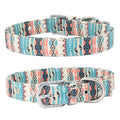 Double layer canvas dog collar with light-reflecting fabric, colourful design, sizes XS to L