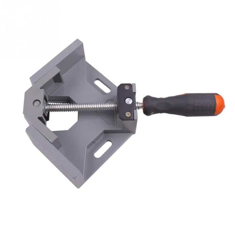 Die-cast aluminium alloy 90 degree right angle welding clamp with chrome-plated rod and anti-slip rubber handle, 70mm max opening