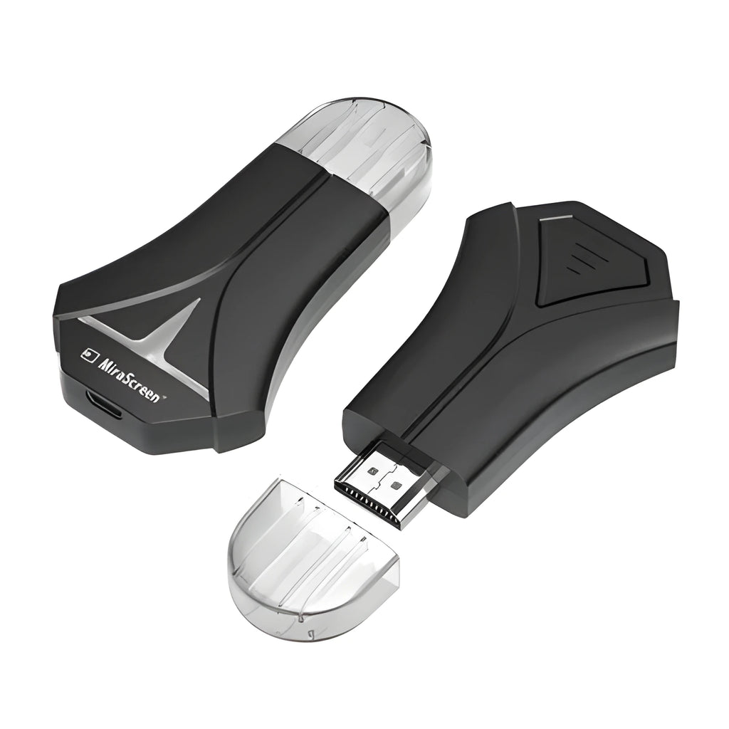 Mirascreen K12 HDMI WiFi dongle with USB connection, 1920x1080 output, Am8268 processor, for indoor display casting.