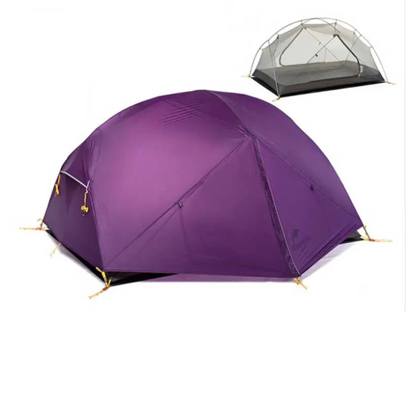 Ultralight 20D silicone rainproof double-wall camping tent for two people with aluminium alloy poles in grey