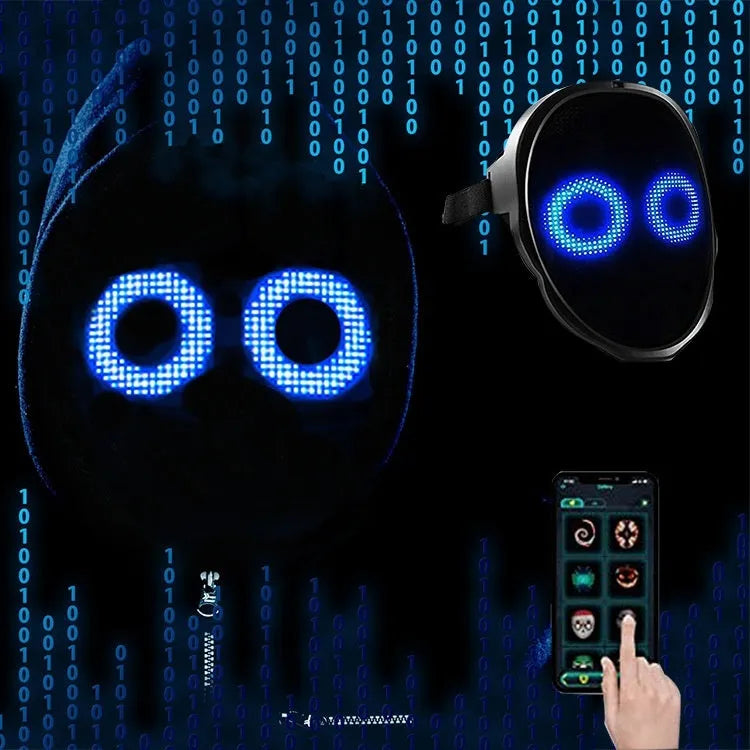 LED luminous face mask with changing displays for Halloween and party events