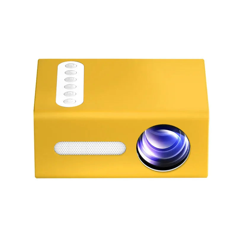 Home Office T300 miniature LED projector in black with front lens and input ports