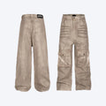 Marble dark straight leg A-line denim trousers with mid waist and zip fly front