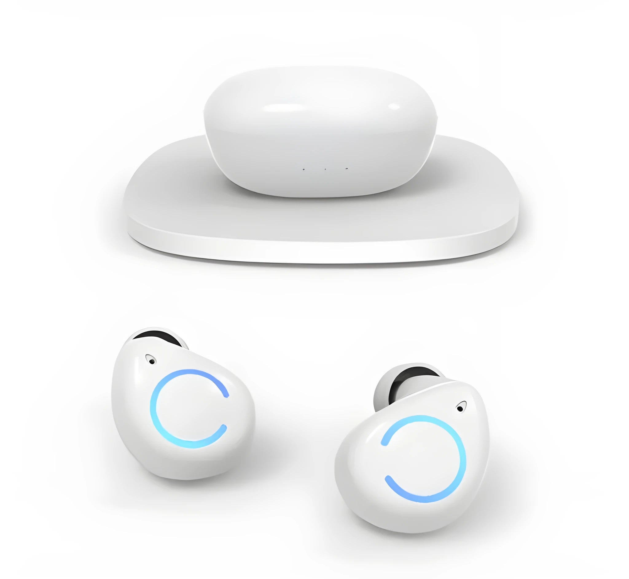 Black and white M18 true wireless in-ear stereo headphones with charging case