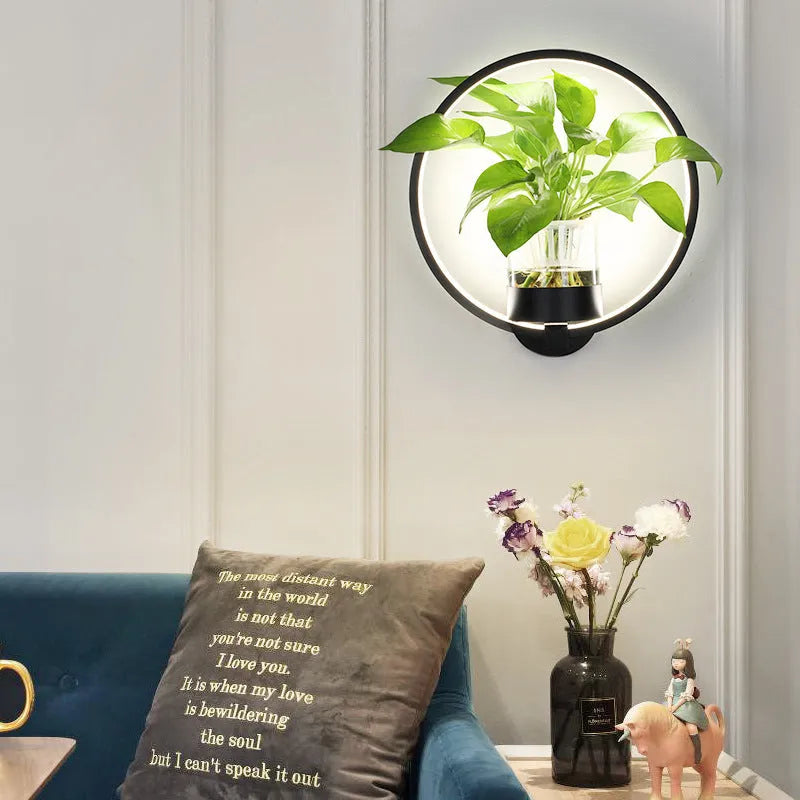 Decorative wall lamp with sandblasted iron finish, 30cm diameter, round shape, black colour, integrated LED strip